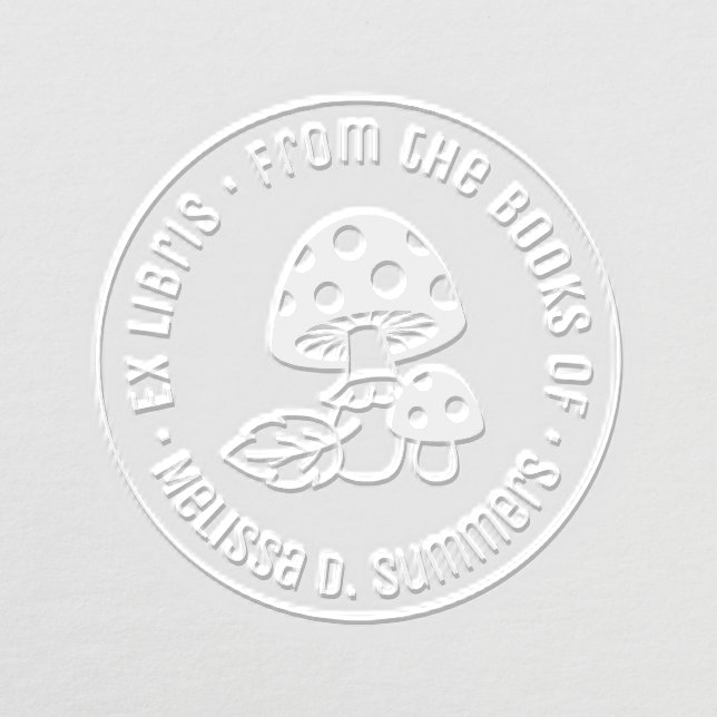 Toadstool Mushrooms and Leaf Round Bookplate Embosser (Design)