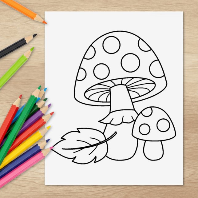 Toadstool Mushrooms Coloring Page Rubber Stamp (Creator Uploaded)