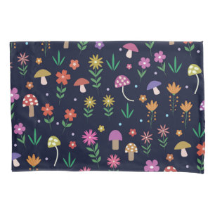 Toadstool Mushrooms With Whimsical Flowers Pillow Case