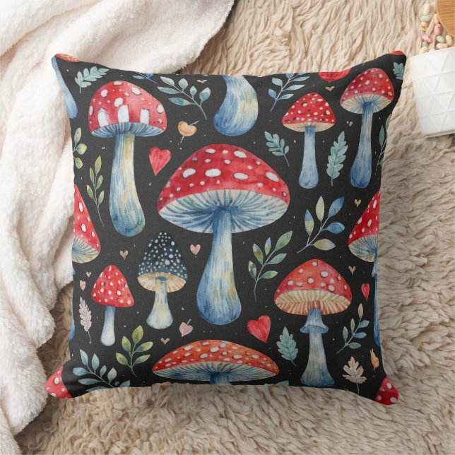 toadstool story in watercolor pattern throw pillow (Blanket)