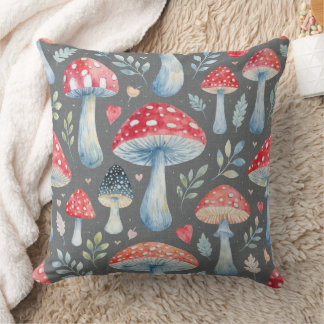 toadstool story in watercolor pattern throw pillow