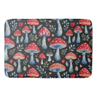 toadstool story in watercolor pattern throw pillow bath mat