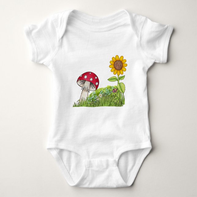 Toadstool with Sunflower and Ladybug products Baby Bodysuit (Front)