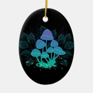 Toadstools in Bushes Ceramic Ornament