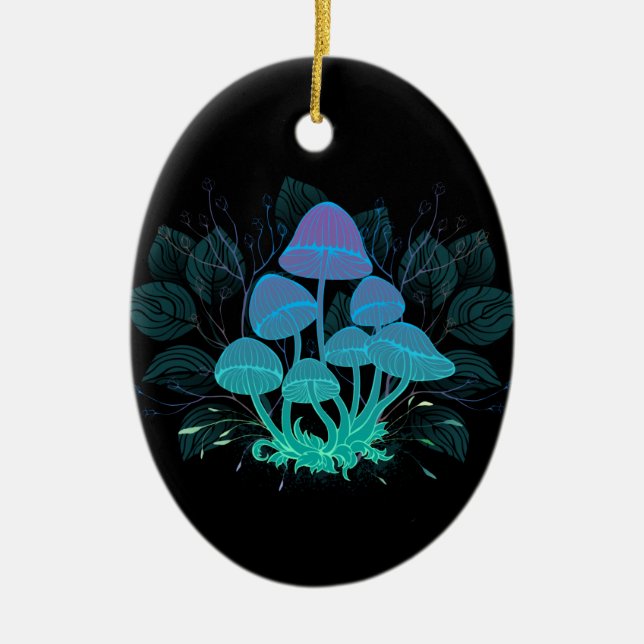 Toadstools in Bushes Ceramic Ornament (Front)