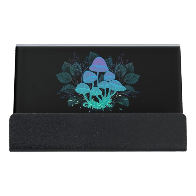 Toadstools in Bushes Desk Business Card Holder (Front)