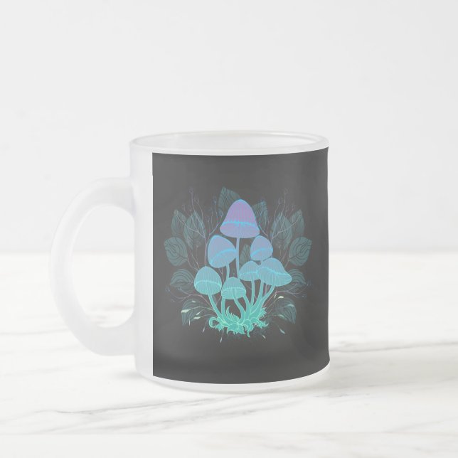 Toadstools in Bushes Frosted Glass Coffee Mug (Left)