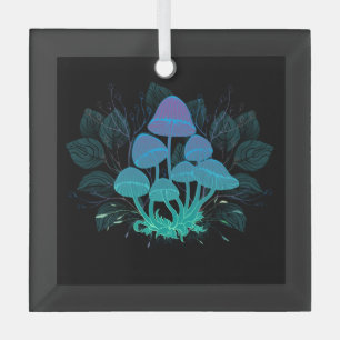 Toadstools in Bushes Glass Ornament