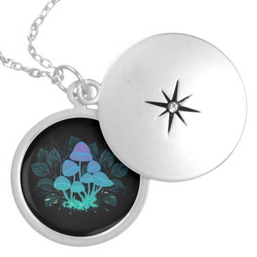 Toadstools in Bushes Locket Necklace