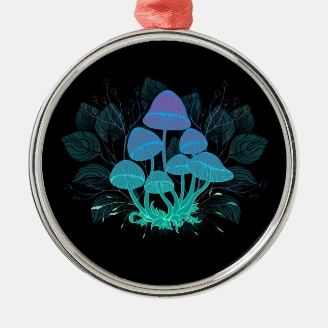 Toadstools in Bushes Metal Ornament (Front)