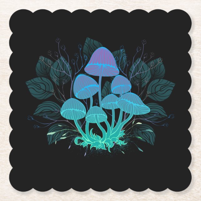Toadstools in Bushes Paper Coaster (Front)