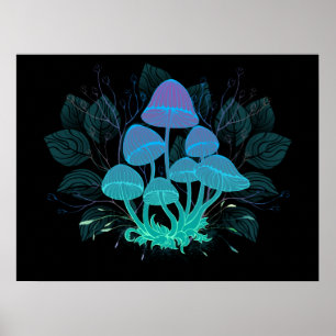 Toadstools in Bushes Poster