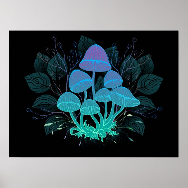 Toadstools in Bushes Poster (Front)