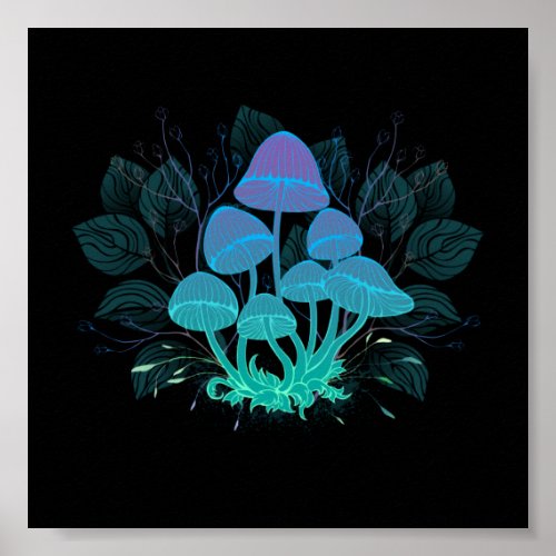 Toadstools in Bushes Poster