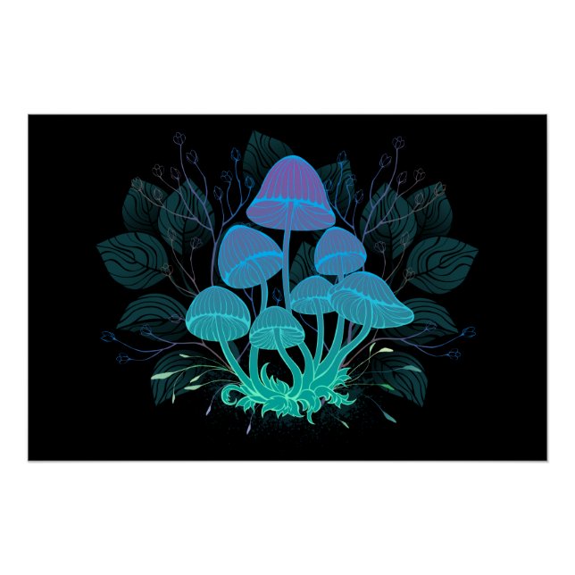 Toadstools in Bushes Poster (Front)