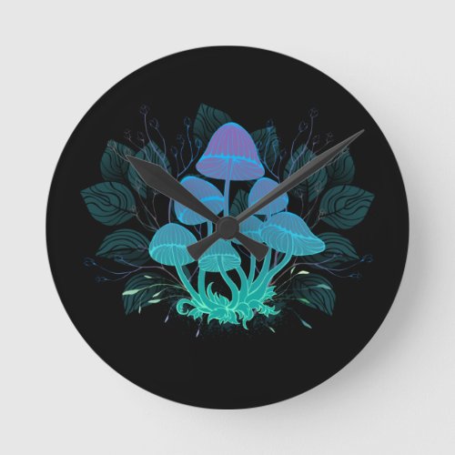Toadstools in Bushes Round Clock