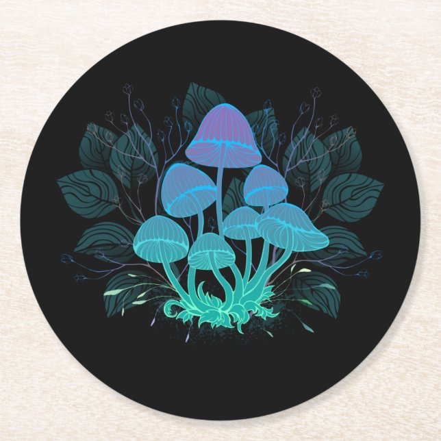 Toadstools in Bushes Round Paper Coaster (Front)