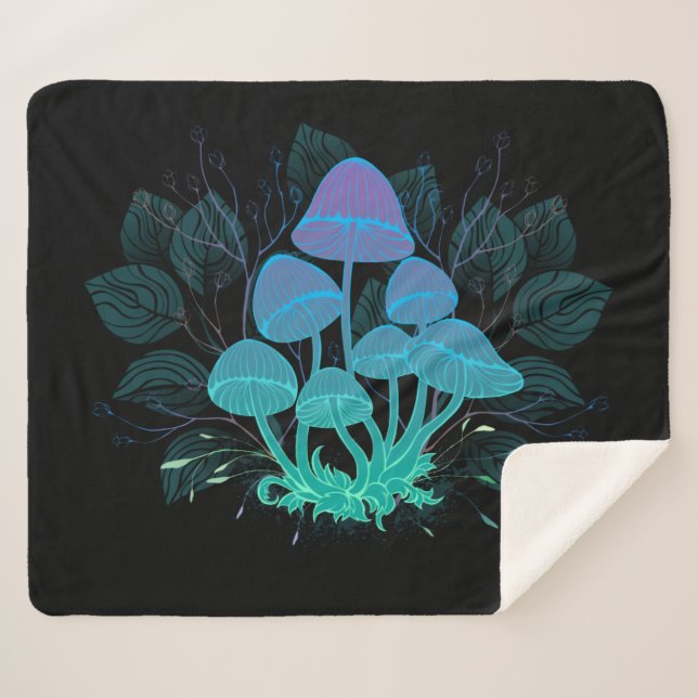 Toadstools in Bushes Sherpa Blanket (Front (Horizontal))