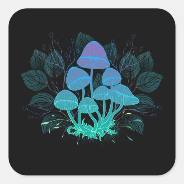 Toadstools in Bushes Square Sticker (Front)