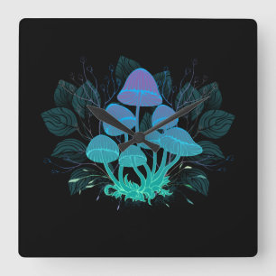 Toadstools in Bushes Square Wall Clock