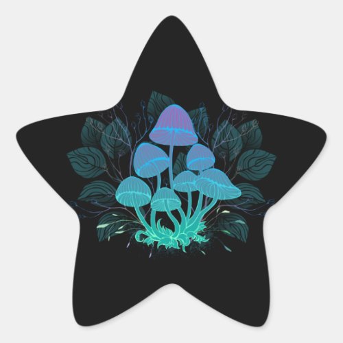 Toadstools in Bushes Star Sticker