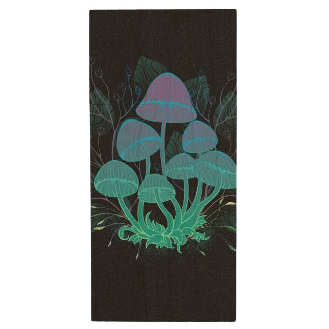 Toadstools in Bushes Wood Flash Drive (Front Vertical)