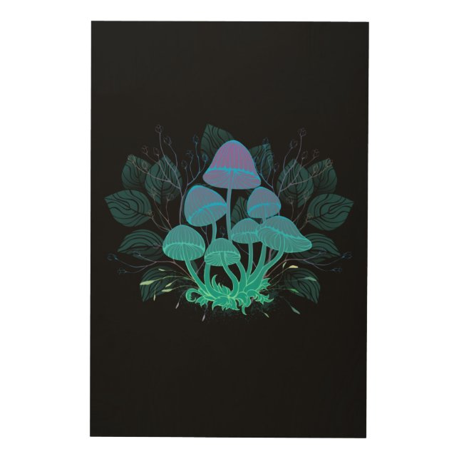 Toadstools in Bushes Wood Wall Art (Front)