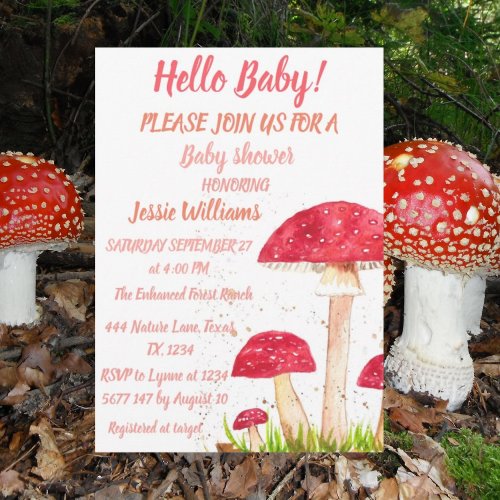 Toadstools Mushroom Baby Shower Red Nature Invitation