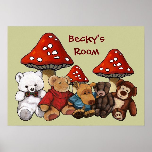 Toadstools & Teddy Bears: Child's Room Personalize Poster (Front)