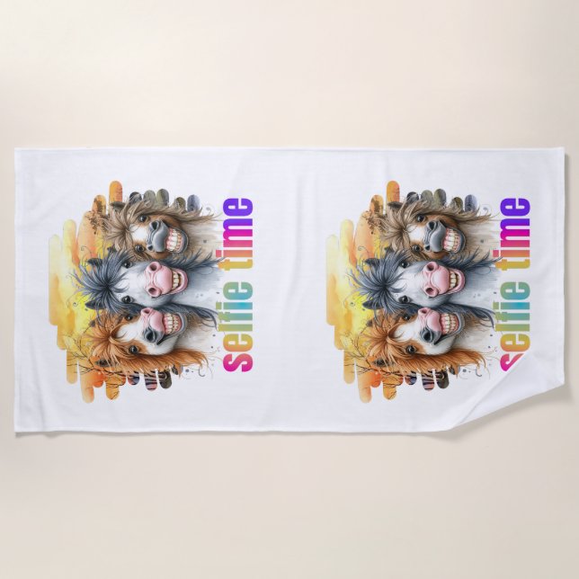 Toallas,horse meme – funny horses on a selfie beach towel (Front)