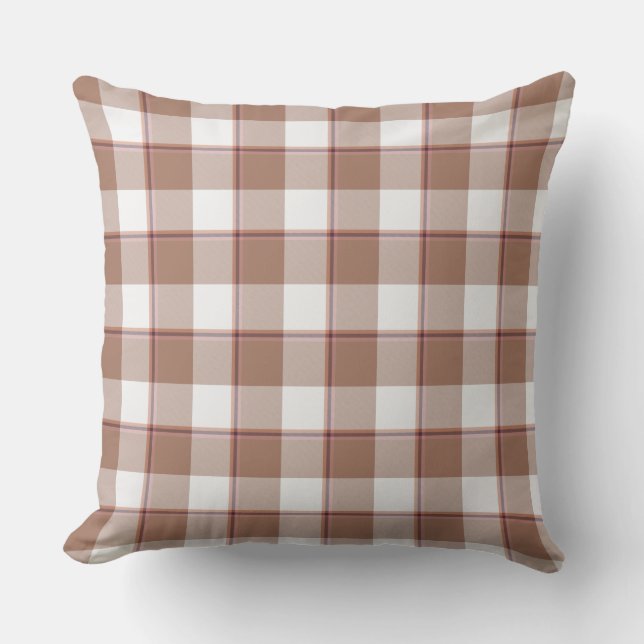Toast Brown and Athens Gray Plaid Throw Pillow (Front)