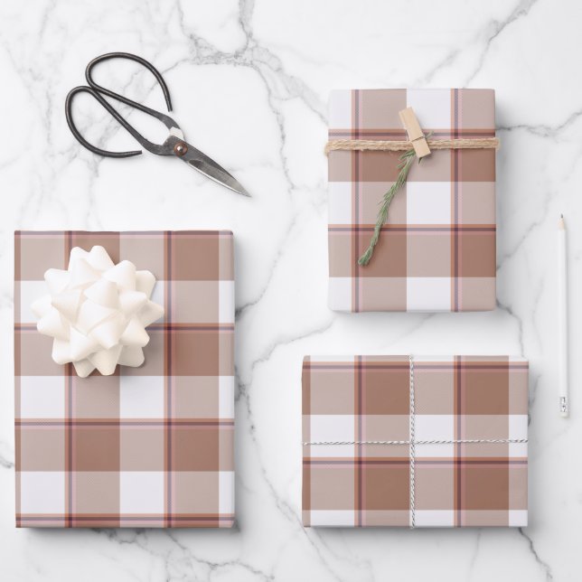 Toast Brown and Athens Gray Plaid Wrapping Paper Sheets (Front)