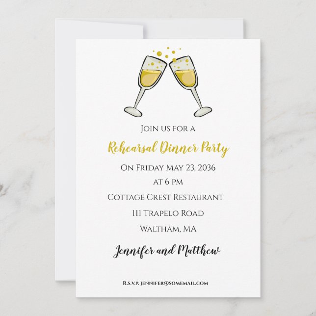 Toast Glasses Wedding Rehearsal Party Invitation (Front)