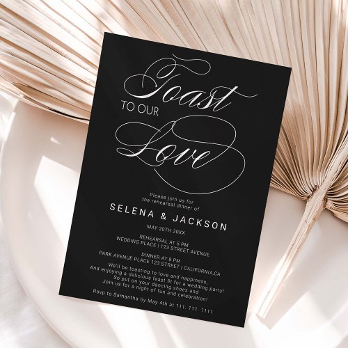 Toast Love white black wedding rehearsal dinner Invitation