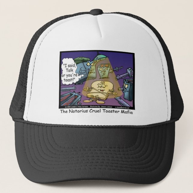 Toast Mafia Funny Offbeat Cartoon Gifts & Tees Trucker Hat (Front)