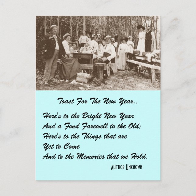 Toast New Year Postcard Vintage Family Picnic Fun (Front)