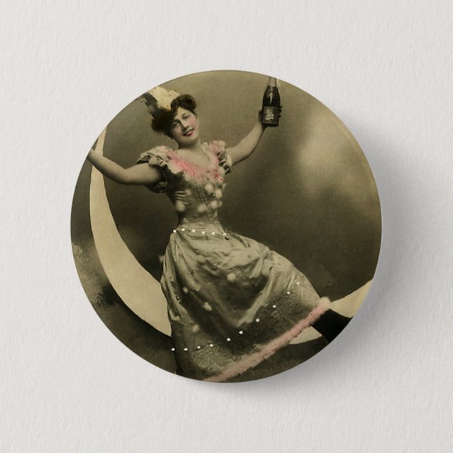 Toast of Champagne on a Crescent Moon Button (Front)
