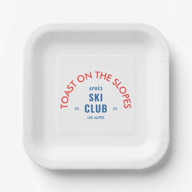 Toast On The Slopes Après Ski Club Red & Blue Paper Plates (Front)