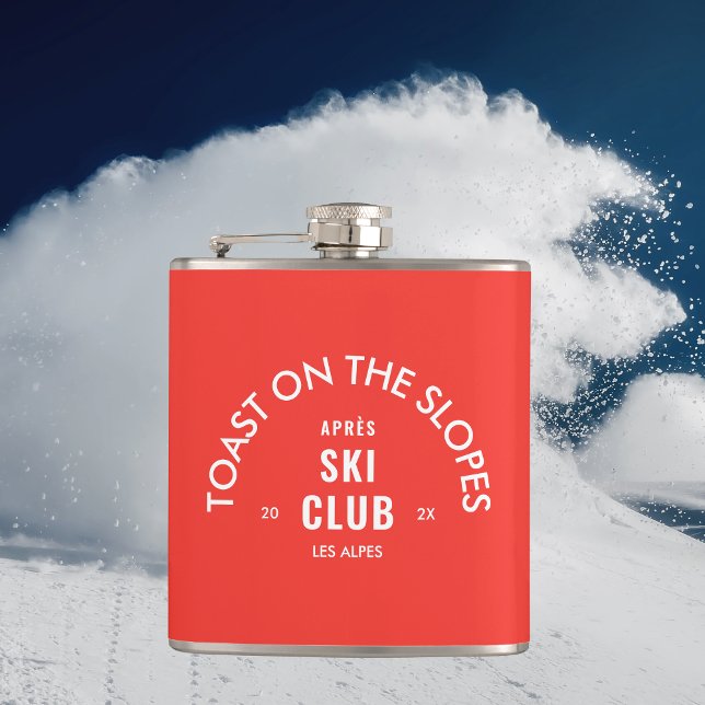 Toast On The Slopes Après Ski Club Retro Red Flask (Creator Uploaded)