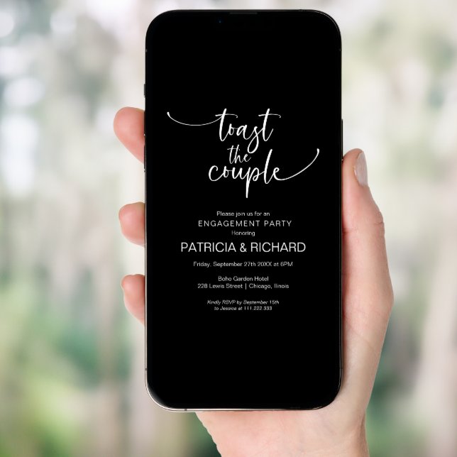Toast The Couple Chic Calligraphy Engagement Party Invitation (Front Digital)