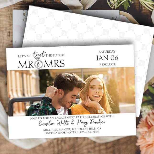 Toast the Future Mr & Mrs Engagement Photo Party Invitation (Engagement Photo Invitation from the Engagement Party Invitations collection by Darling & May)