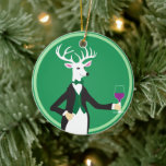 Toast the Season! Ceramic Ornament<br><div class="desc">A very suave deer in holiday dress ready to toast friends with his glass of wine.  Personalize the back of this ornament with 3 lines of text of your choice. It's easy to do!  The ornament is a terrific host gift,  bottle ornament or one to hang on your tree!</div>