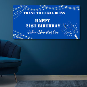 Toast to Legal Bliss Elegant Blue 21st Birthday Banner