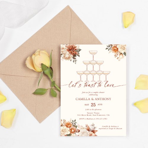 Toast To Love Champagne Couples Shower Terracotta Invitation