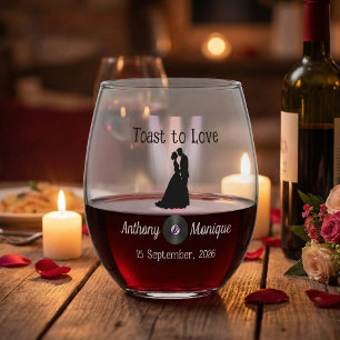 Toast to Love Silhouette Couple Wedding Stemless Wine Glass