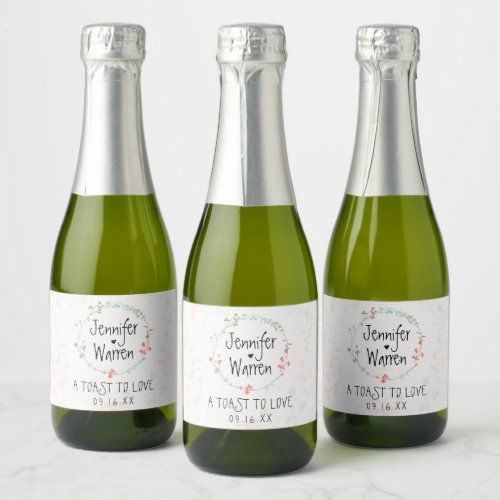 Toast To Love Wildflower Wreath Wedding Sparkling Wine Label