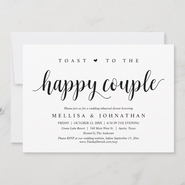 Toast to the happy couple, Wedding  Rehearsal Invitation (Front)