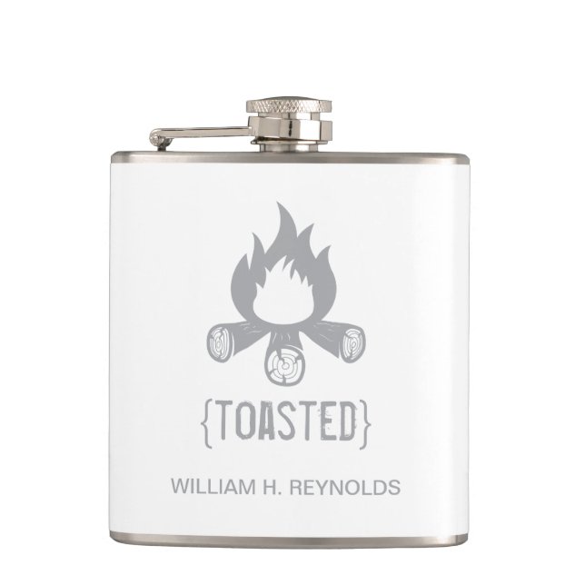 {TOASTED} Bridal Party Toasted Campfire (grey) Flask (Front)
