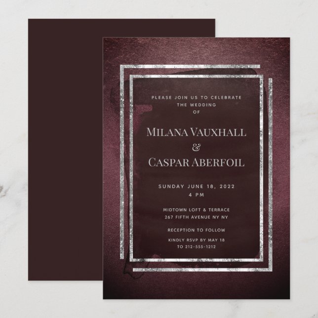 Toasted Burgundy & Silver Frame Wedding Or Party Invitation (Front/Back)