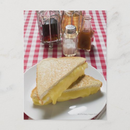 Toasted cheese sandwiches on plate vinegar postcard